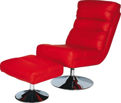 HOME - Costa - Leather Effect Swivel Chair and Footstool - Red